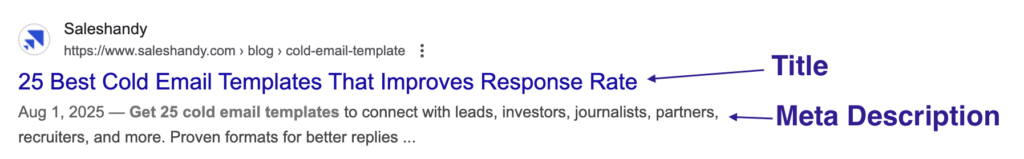 Example of a Google search result showing title and meta description