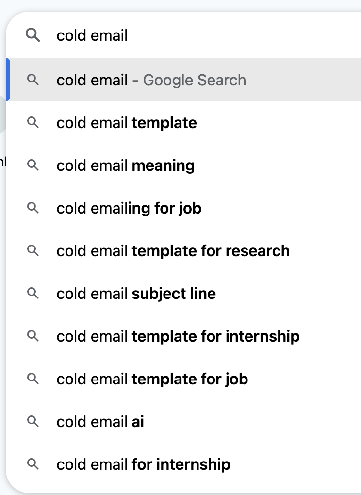 Google search autocomplete suggestions for the keyword research hack